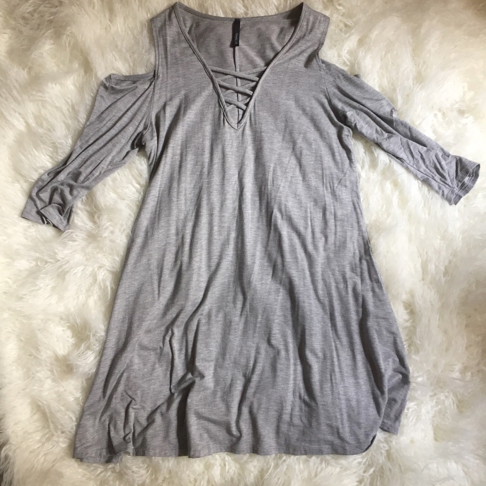 Jersey Knit Cold Shoulder Lace Up Dress XL